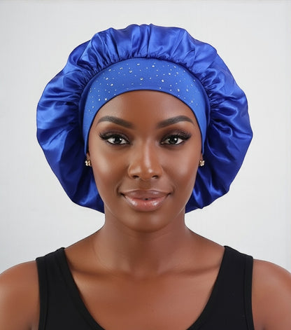 Rhinestone Satin Silk Bonnet Cap – Single Layer Sleep Cap with Stretch Band - Fatisha Boutique #