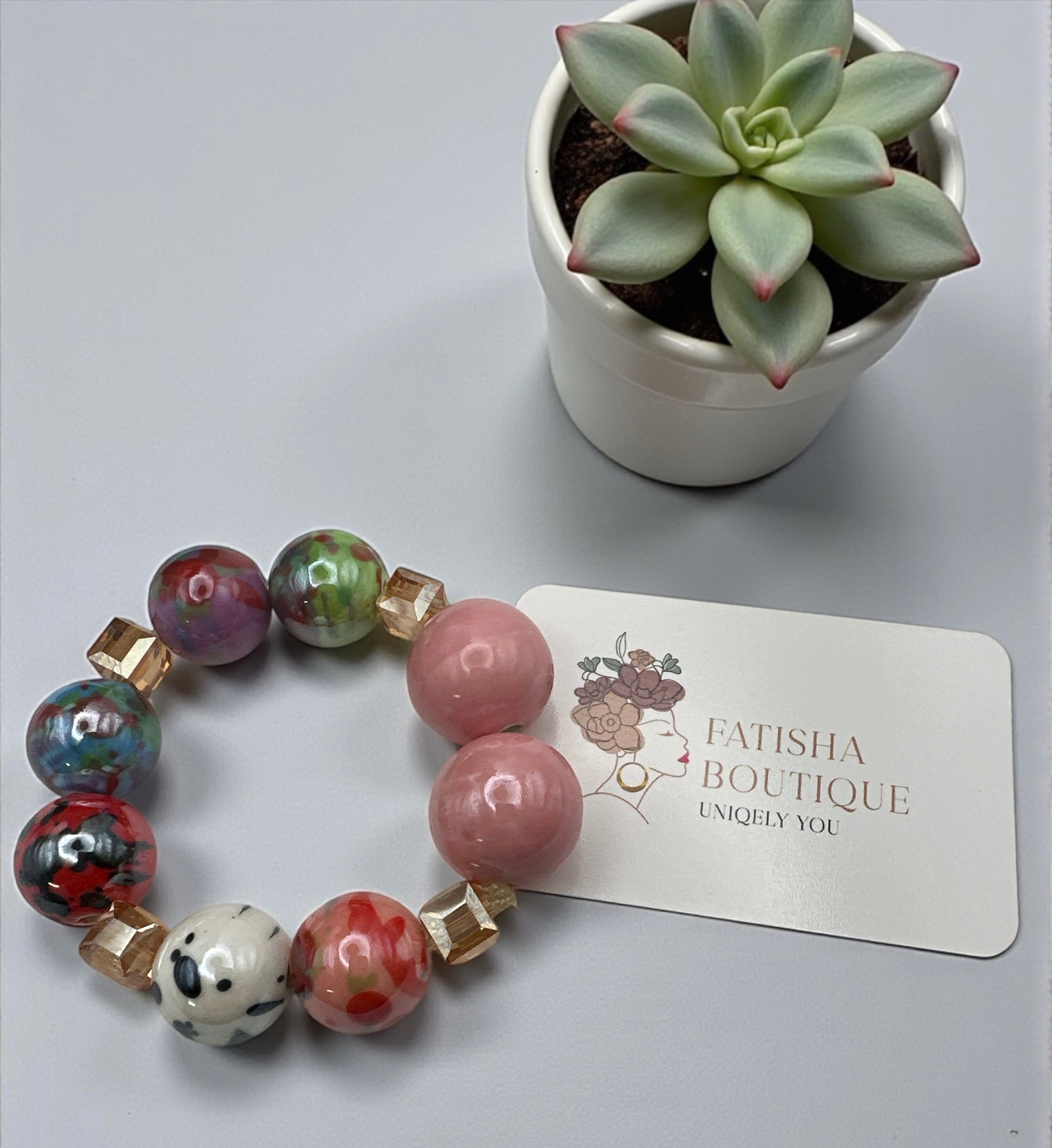 Handcrafted African Beaded Bracelet – Multicolour Stretch Boho Bangle for Women - Fatisha Boutique #