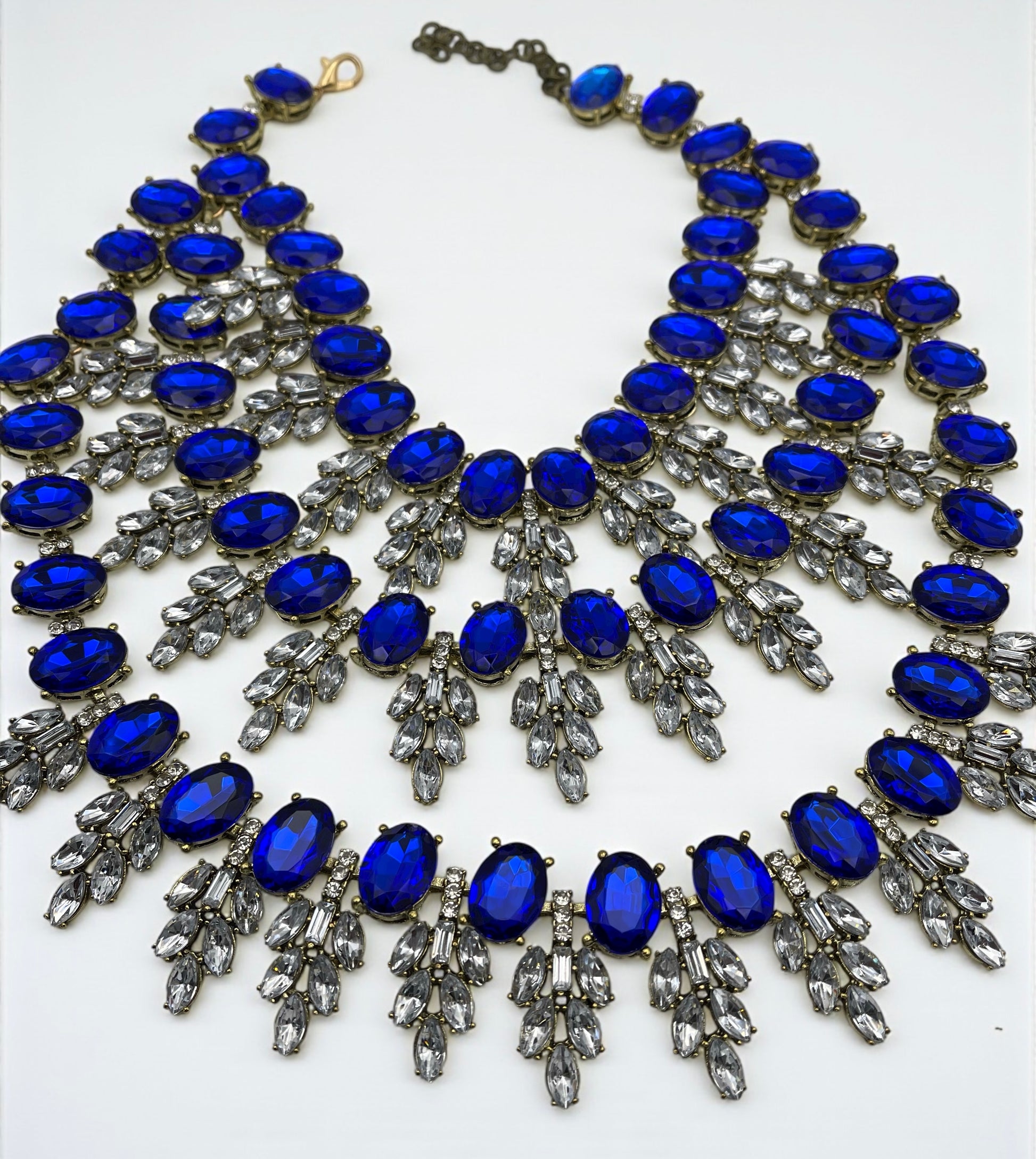 Royal Blue Luxury Crystal Statement Bib Necklace – Elegant Rhinestone Collar Choker - Fatisha Boutique #