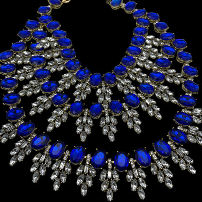 Royal Blue Luxury Crystal Statement Bib Necklace – Elegant Rhinestone Collar Choker - Fatisha Boutique #