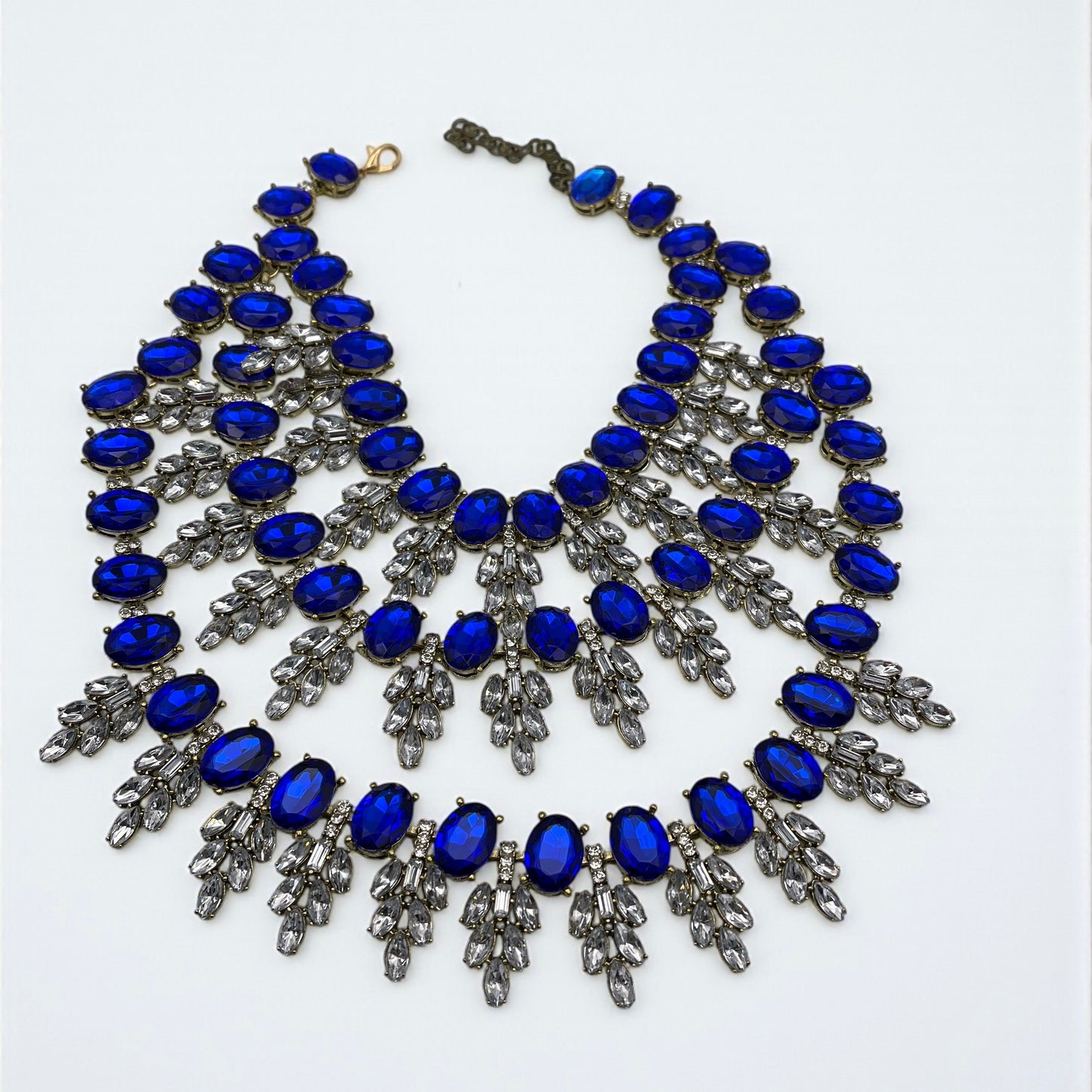 Royal Blue Luxury Crystal Statement Bib Necklace – Elegant Rhinestone Collar Choker - Fatisha Boutique #