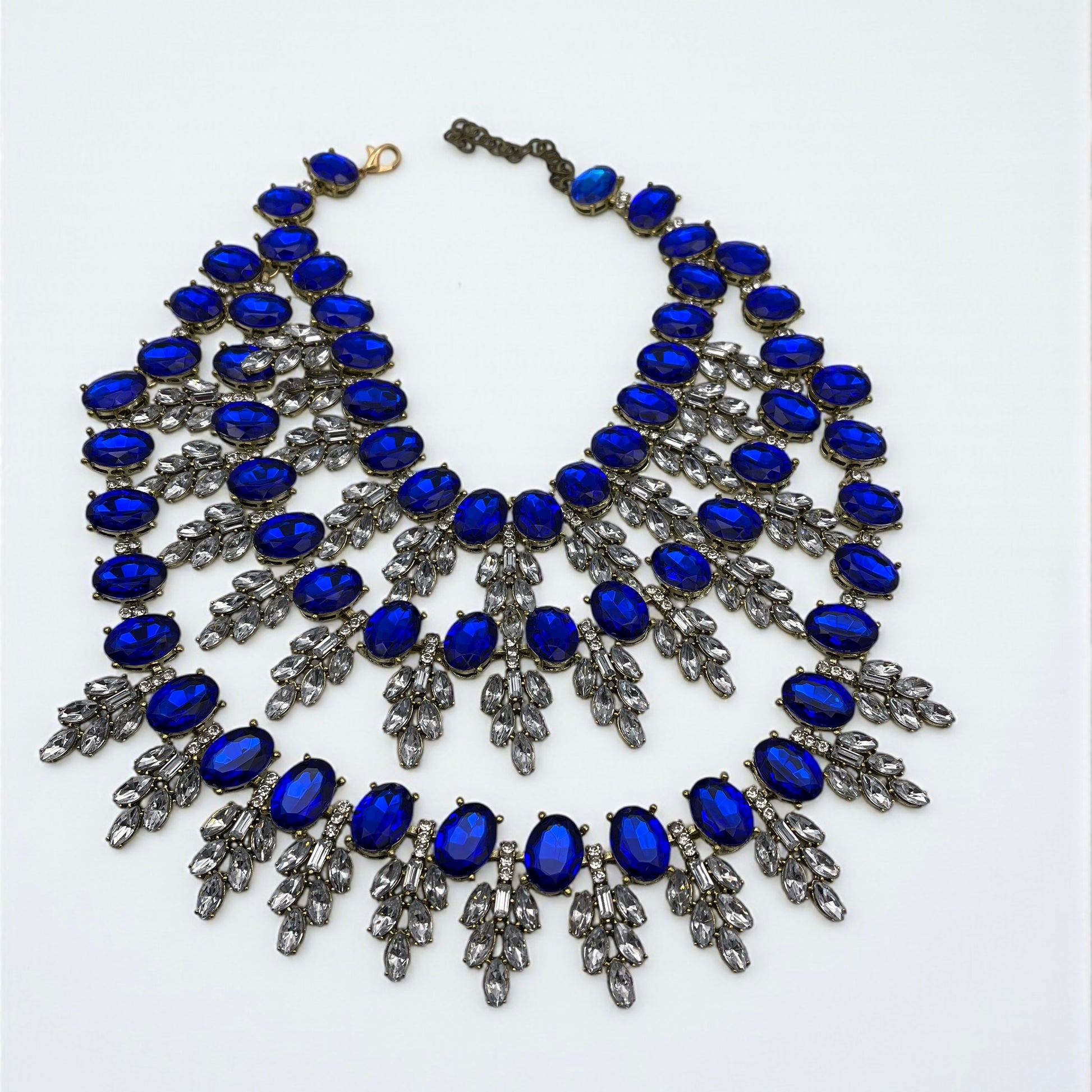 Royal Blue Luxury Crystal Statement Bib Necklace – Elegant Rhinestone Collar Choker - Fatisha Boutique #