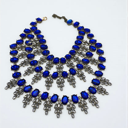 Royal Blue Luxury Crystal Statement Bib Necklace – Elegant Rhinestone Collar Choker - Fatisha Boutique #