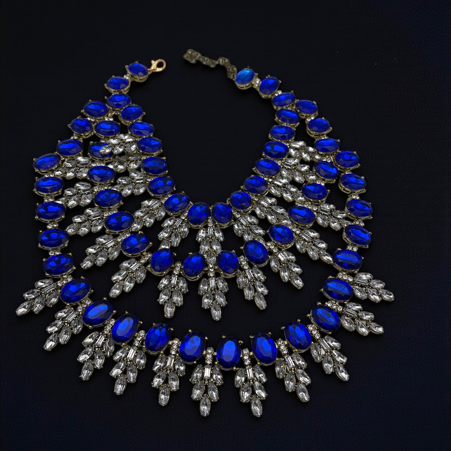 Royal Blue Luxury Crystal Statement Bib Necklace – Elegant Rhinestone Collar Choker - Fatisha Boutique #