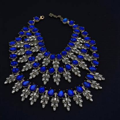 Royal Blue Luxury Crystal Statement Bib Necklace – Elegant Rhinestone Collar Choker - Fatisha Boutique #