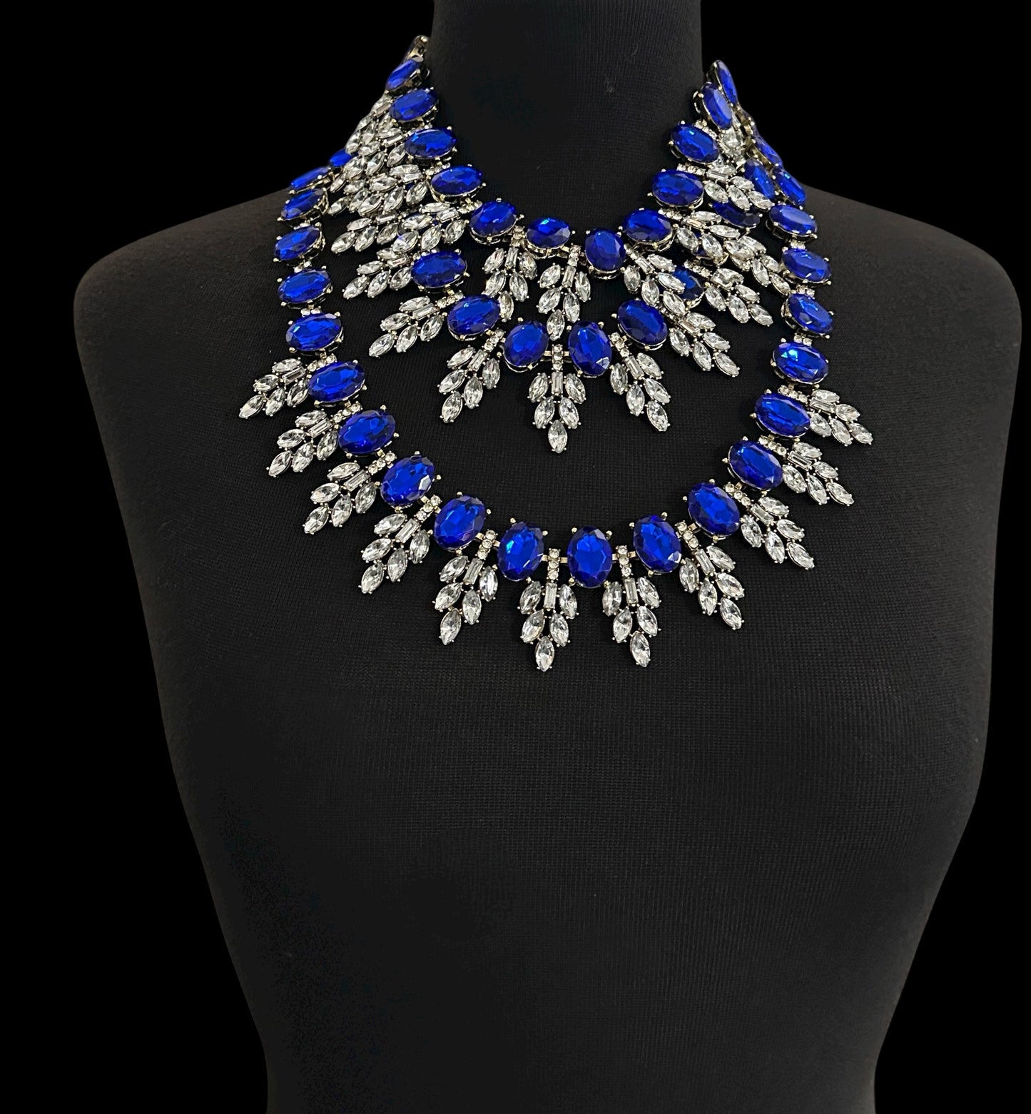 Royal Blue Luxury Crystal Statement Bib Necklace – Elegant Rhinestone Collar Choker - Fatisha Boutique #