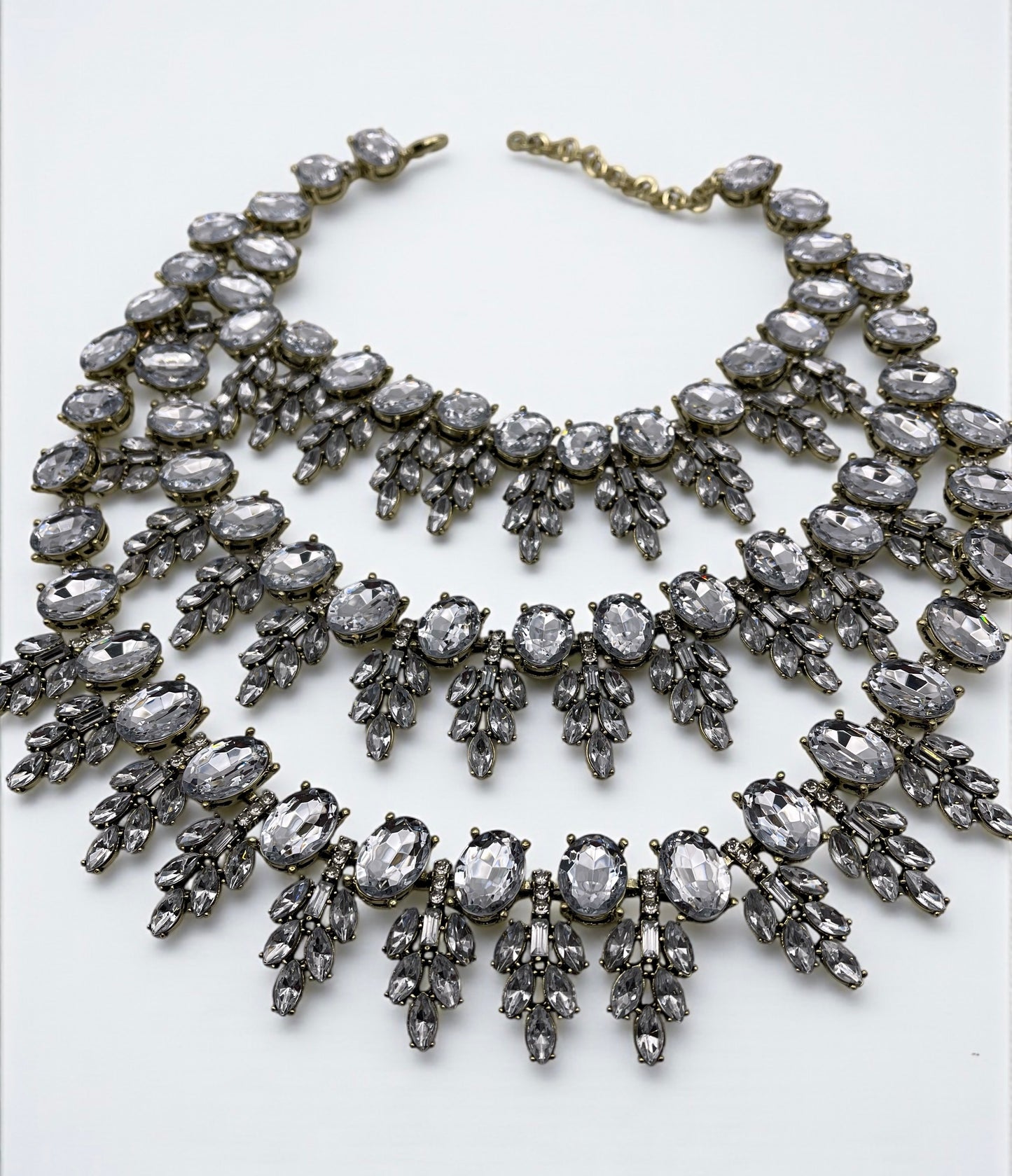 Clear Rhinestone Statement Necklace – Luxury Crystal Bib with Gold Chain, Elegant Bridal or Evening Jewellery - Fatisha Boutique #