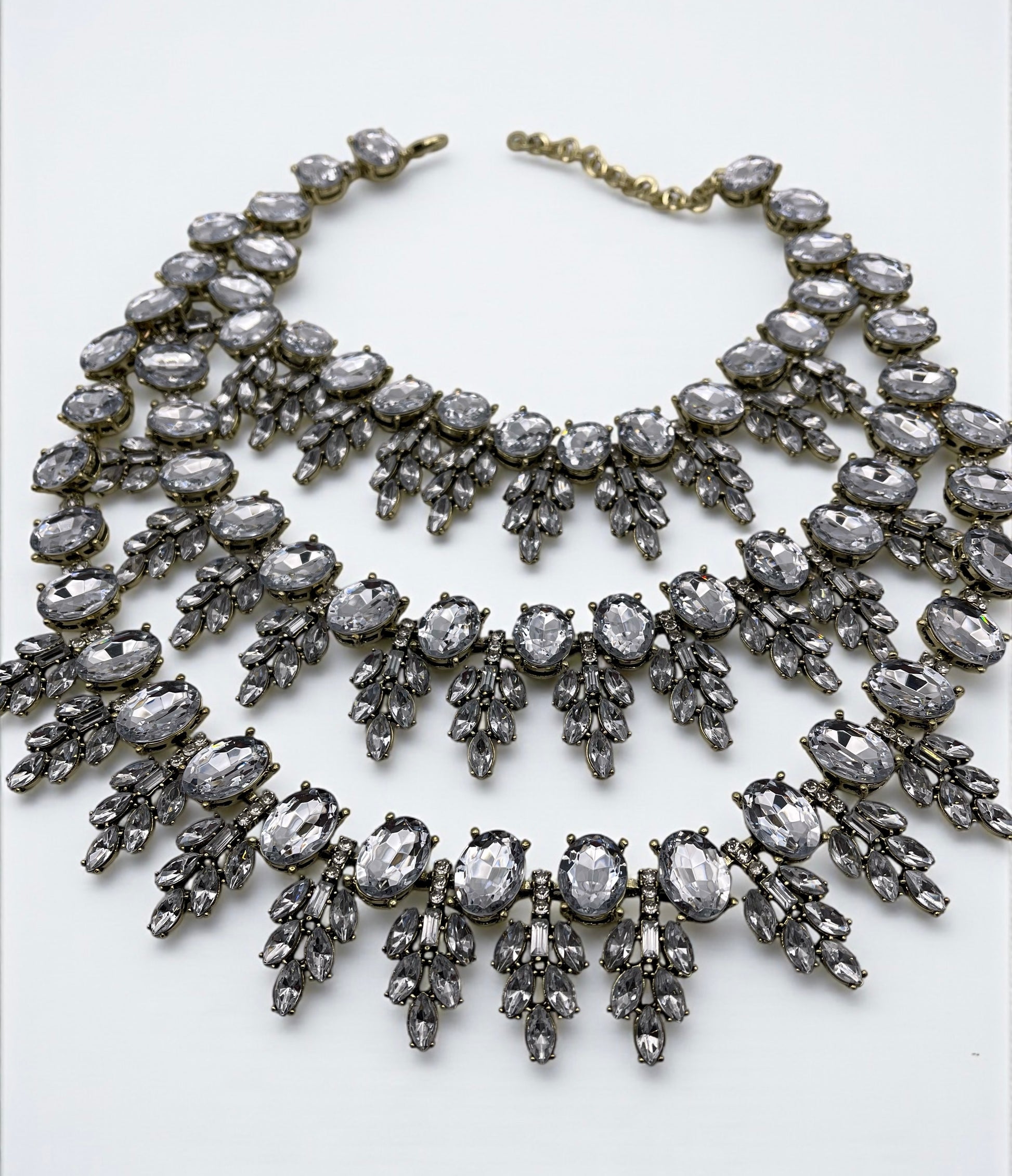 Clear Rhinestone Statement Necklace – Luxury Crystal Bib with Gold Chain, Elegant Bridal or Evening Jewellery - Fatisha Boutique #