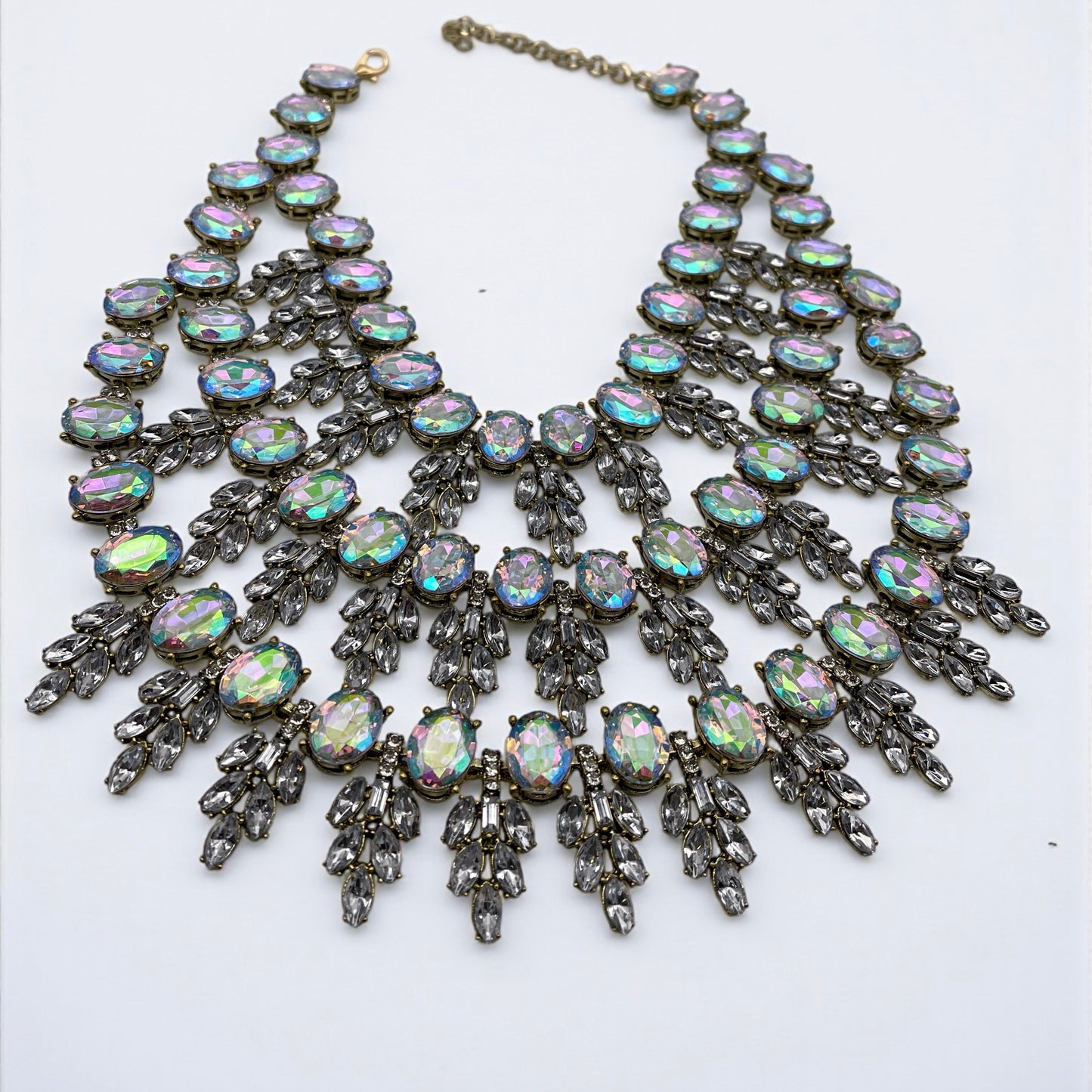 Luxury Iridescent Crystal Statement Necklace – Bold Rhinestone Bib Collar with Gold Finish - Fatisha Boutique #
