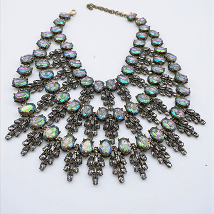 Luxury Iridescent Crystal Statement Necklace – Bold Rhinestone Bib Collar with Gold Finish - Fatisha Boutique #