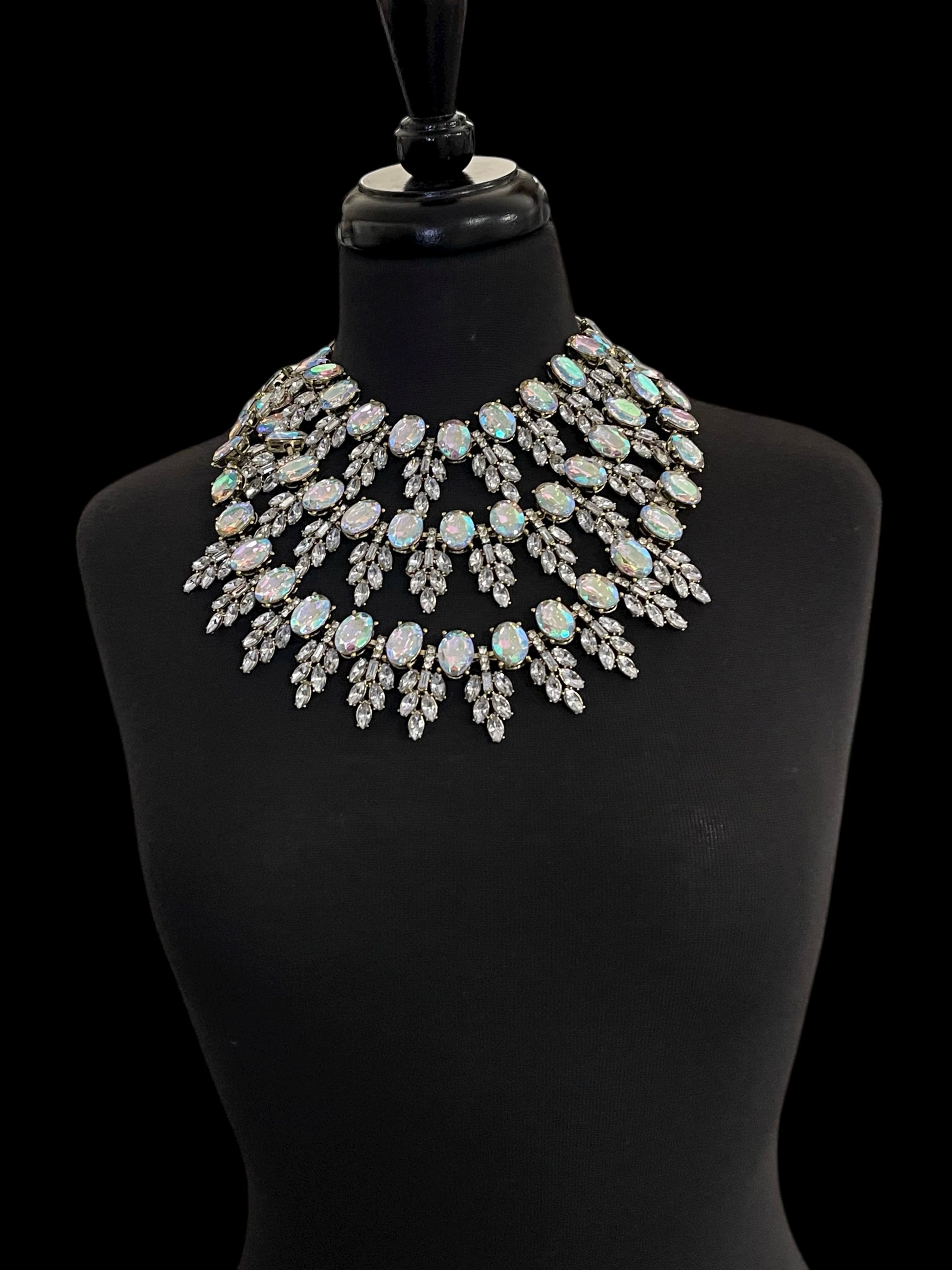 Luxury Iridescent Crystal Statement Necklace – Bold Rhinestone Bib Collar with Gold Finish - Fatisha Boutique #
