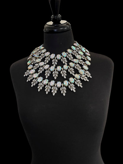 Luxury Iridescent Crystal Statement Necklace – Bold Rhinestone Bib Collar with Gold Finish - Fatisha Boutique #