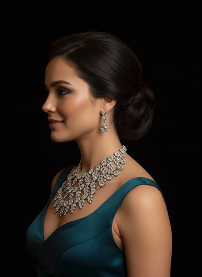 Clear Rhinestone Statement Necklace – Luxury Crystal Bib with Gold Chain, Elegant Bridal or Evening Jewellery - Fatisha Boutique #