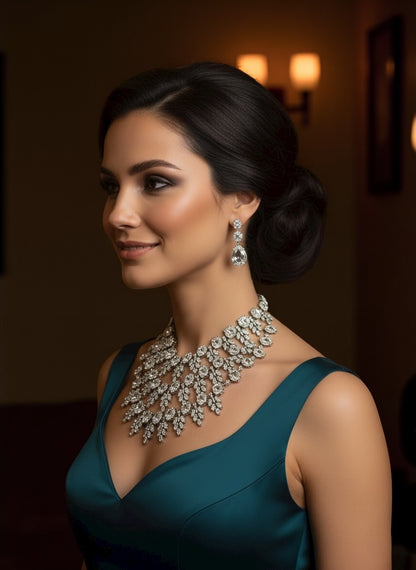 Clear Rhinestone Statement Necklace – Luxury Crystal Bib with Gold Chain, Elegant Bridal or Evening Jewellery - Fatisha Boutique #