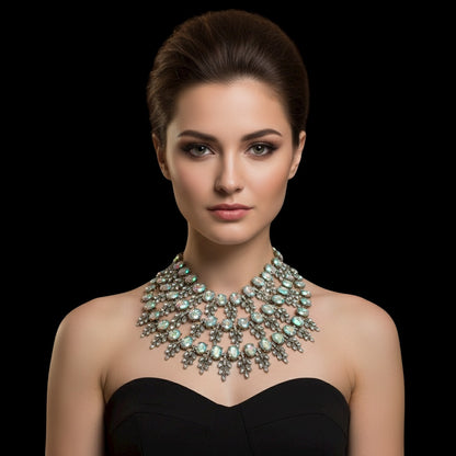Luxury Iridescent Crystal Statement Necklace – Bold Rhinestone Bib Collar with Gold Finish - Fatisha Boutique #