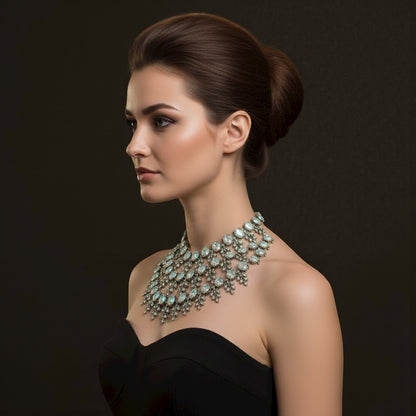 Luxury Iridescent Crystal Statement Necklace – Bold Rhinestone Bib Collar with Gold Finish - Fatisha Boutique #