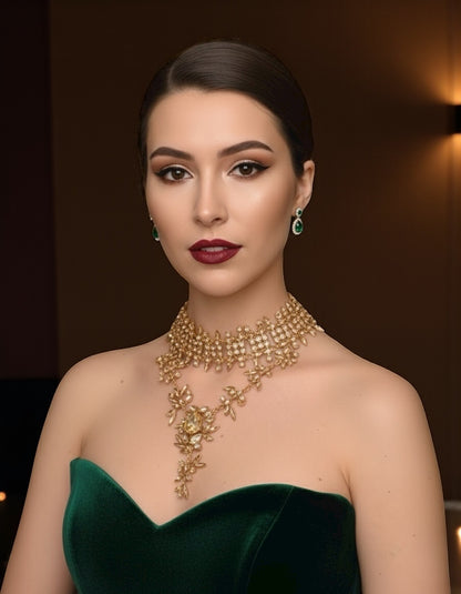 Elegant Gold Rhinestone Choker Pendant Necklace – Bohemian Statement Jewellery - Fatisha Boutique #