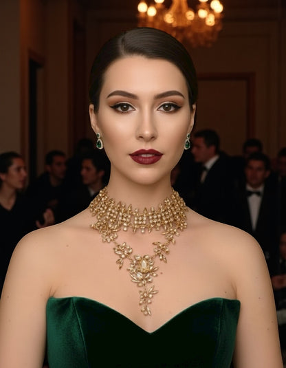 Elegant Gold Rhinestone Choker Pendant Necklace – Bohemian Statement Jewellery - Fatisha Boutique #