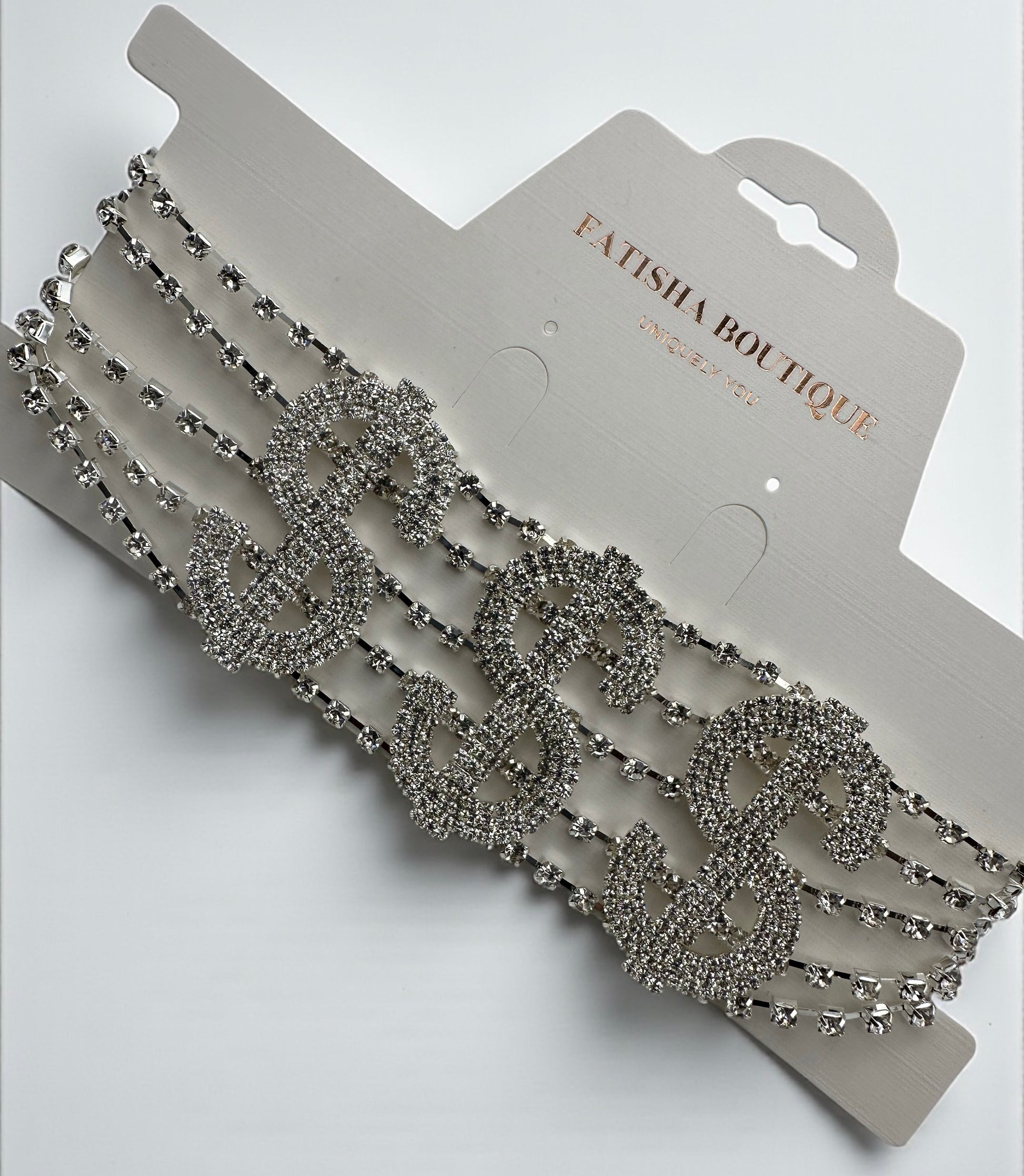 Dollar Sign Rhinestone Statement Choker Necklace – Bold Crystal Bling in Gold & Silver - Fatisha Boutique #