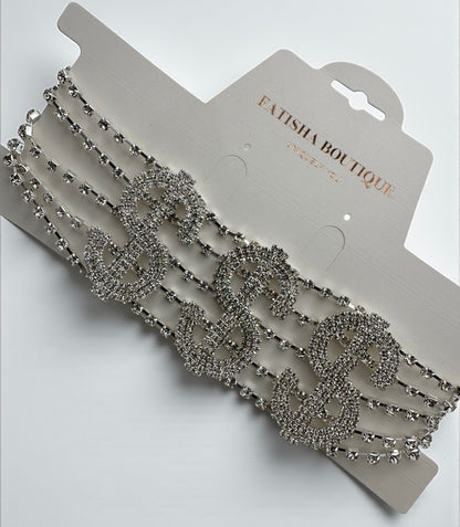 Dollar Sign Rhinestone Statement Choker Necklace – Bold Crystal Bling in Gold & Silver - Fatisha Boutique #