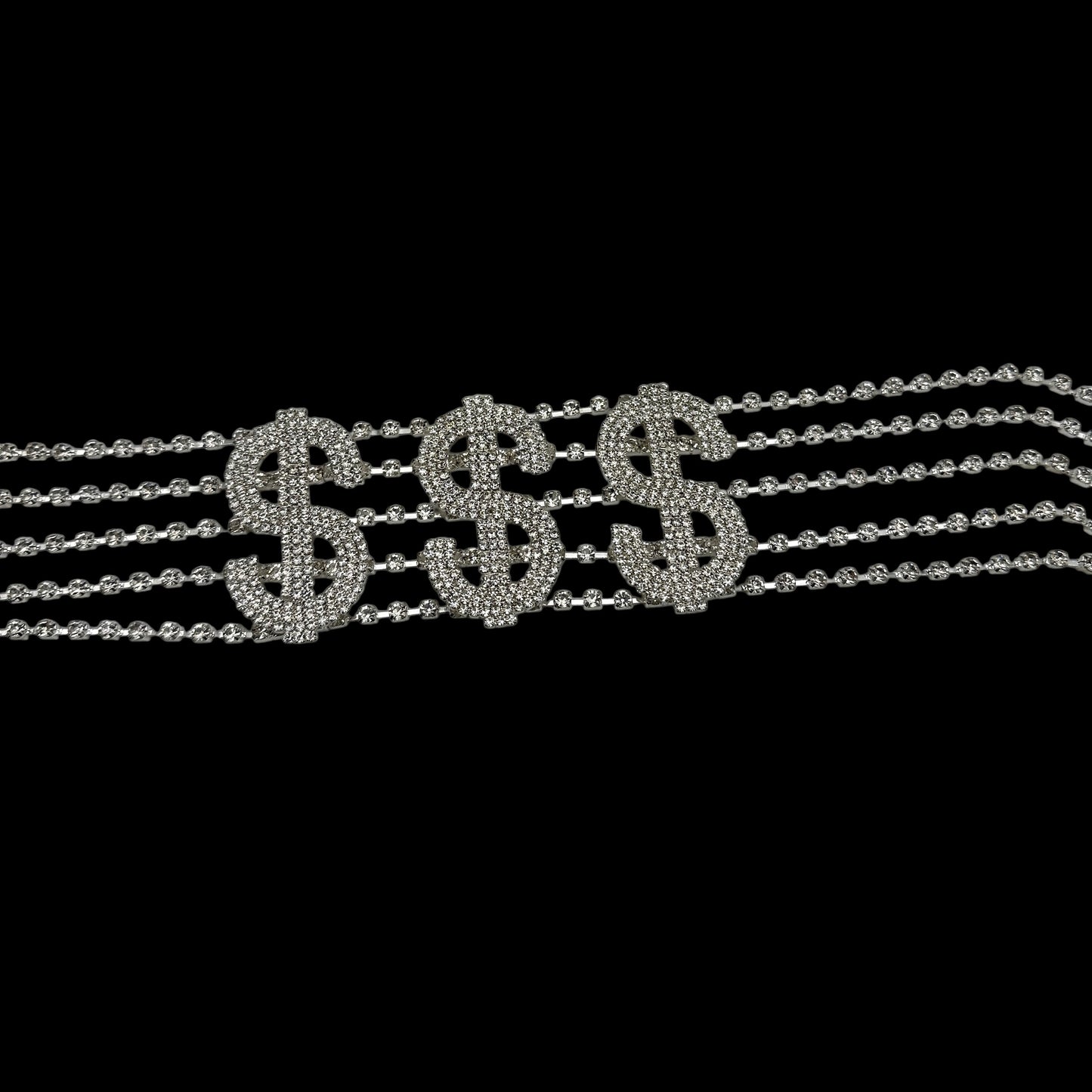 Dollar Sign Rhinestone Statement Choker Necklace – Bold Crystal Bling in Gold & Silver - Fatisha Boutique #