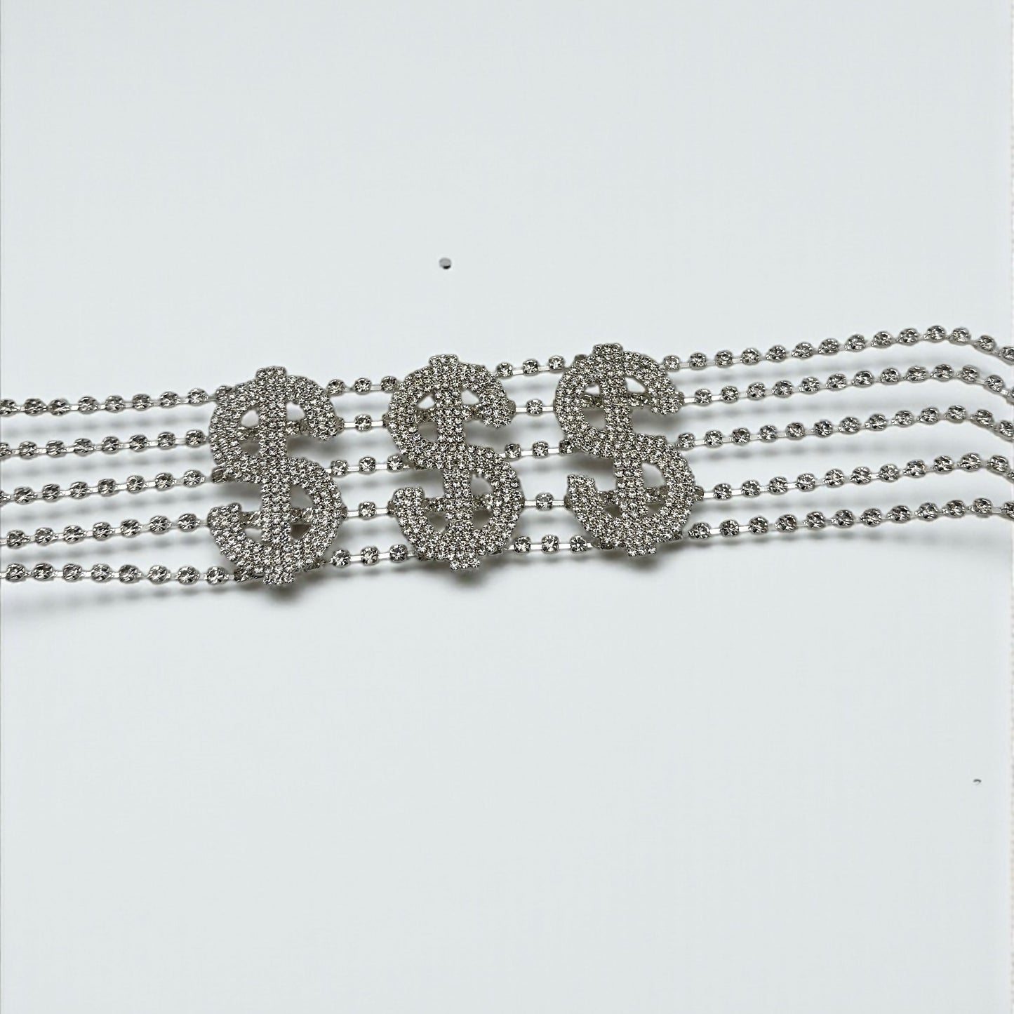 Dollar Sign Rhinestone Statement Choker Necklace – Bold Crystal Bling in Gold & Silver - Fatisha Boutique #