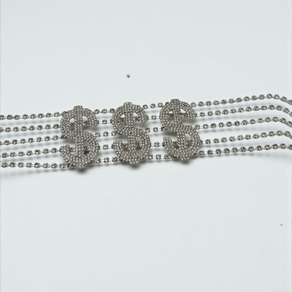 Dollar Sign Rhinestone Statement Choker Necklace – Bold Crystal Bling in Gold & Silver - Fatisha Boutique #