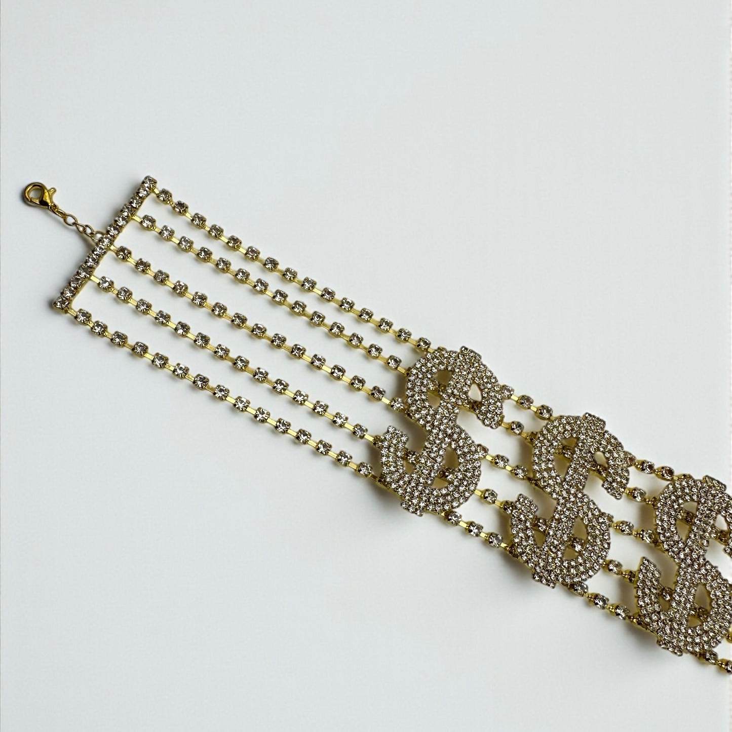 Dollar Sign Rhinestone Statement Choker Necklace – Bold Crystal Bling in Gold & Silver - Fatisha Boutique #