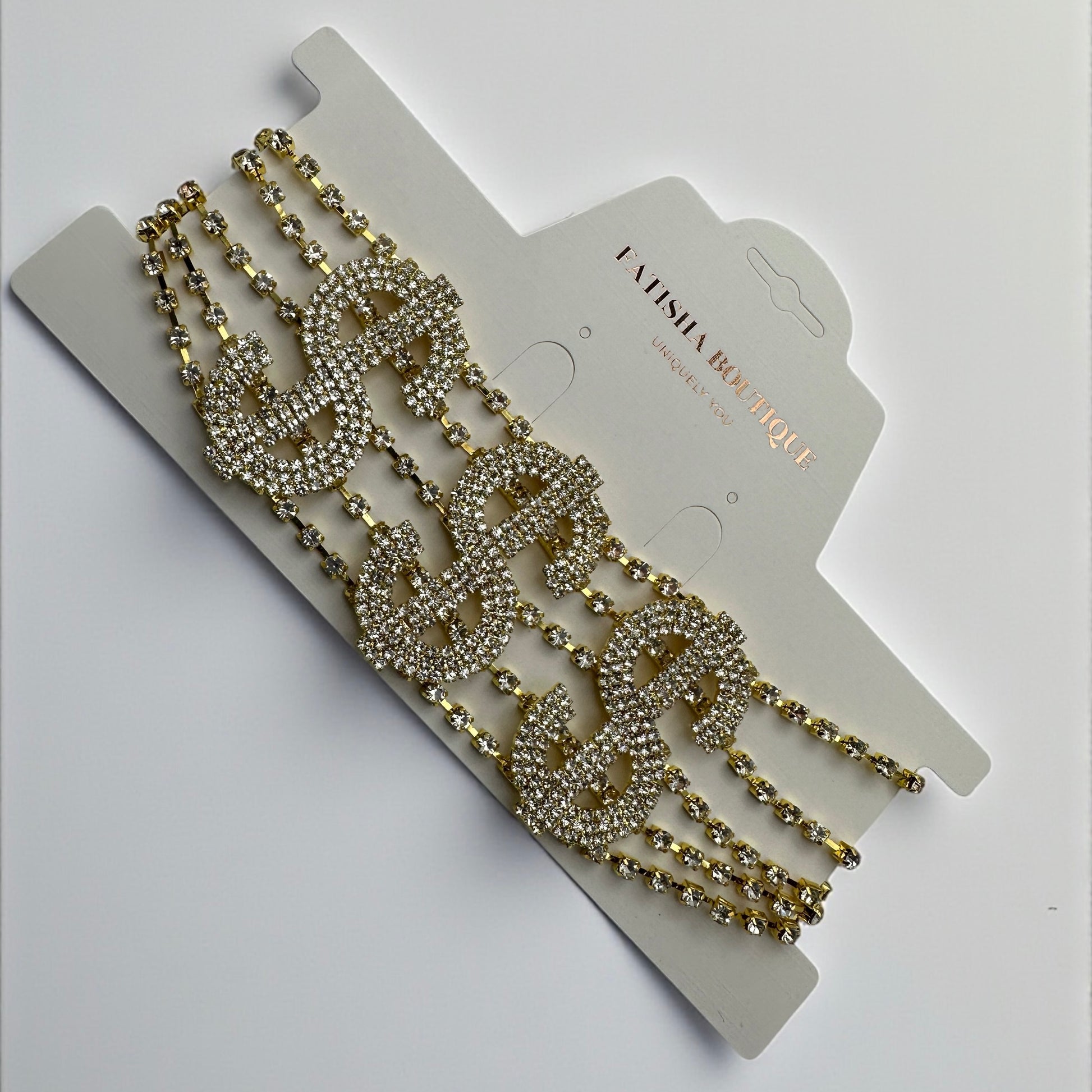 Dollar Sign Rhinestone Statement Choker Necklace – Bold Crystal Bling in Gold & Silver - Fatisha Boutique #