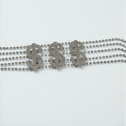 Dollar Sign Rhinestone Statement Choker Necklace – Bold Crystal Bling in Gold & Silver - Fatisha Boutique #