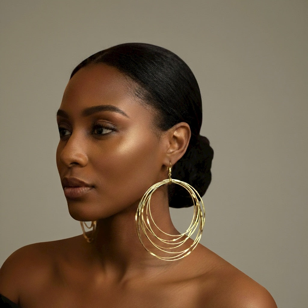 Oversized Afrocentric Multi-Hoop Brass Statement Earrings – Handcrafted Dangle Jewellery - Fatisha Boutique #