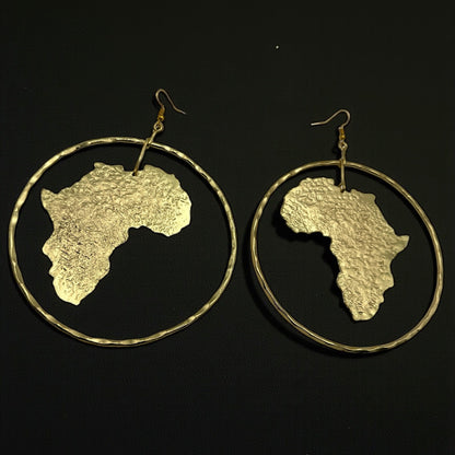Oversized African Map Earrings – Handcrafted Bold Brass Statement Jewellery - Fatisha Boutique #