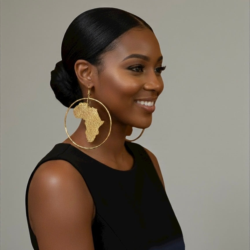 Oversized African Map Earrings – Handcrafted Bold Brass Statement Jewellery - Fatisha Boutique #