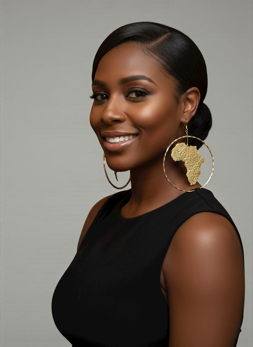 Oversized African Map Earrings – Handcrafted Bold Brass Statement Jewellery - Fatisha Boutique #