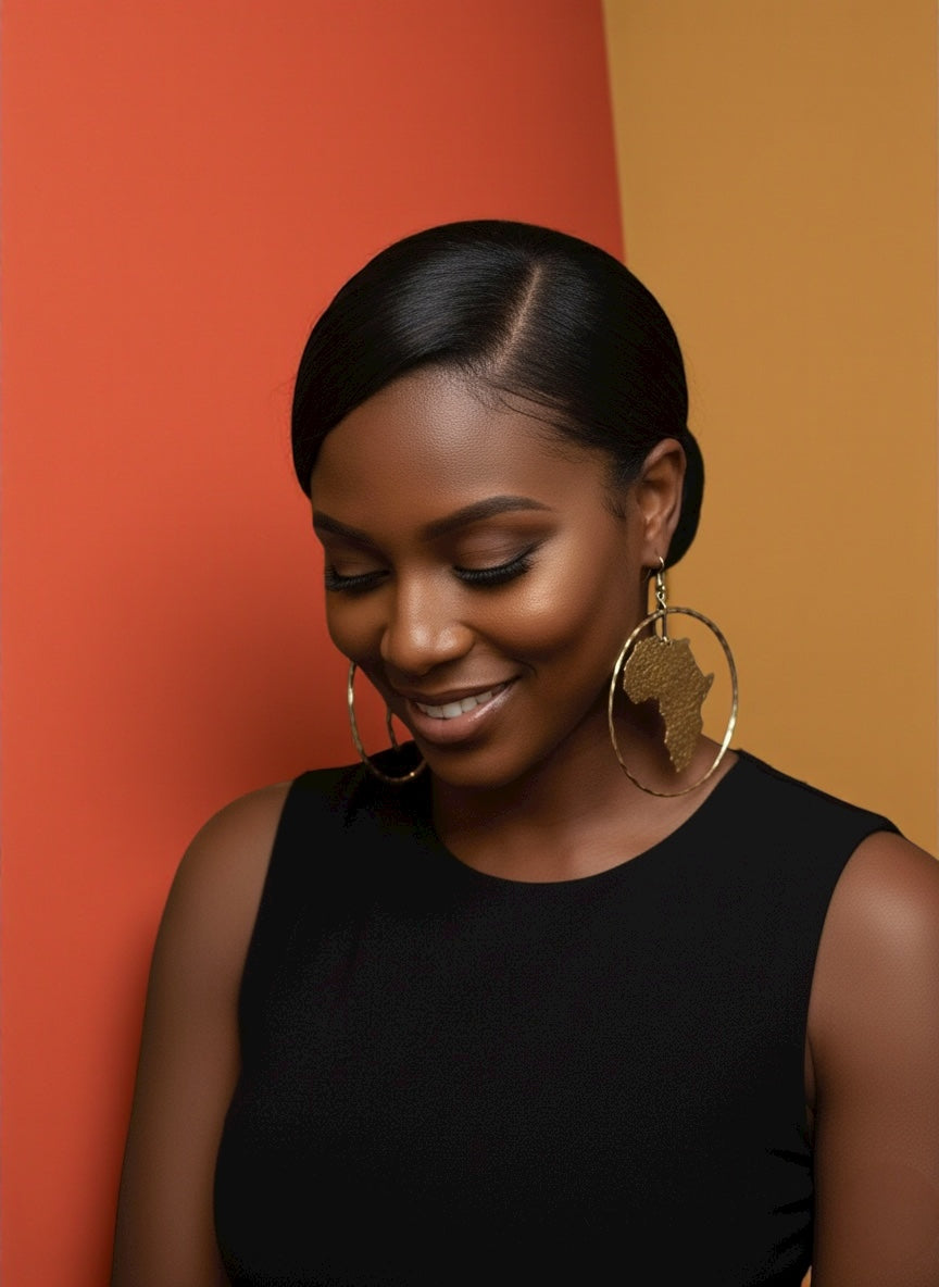 Oversized African Map Earrings – Handcrafted Bold Brass Statement Jewellery - Fatisha Boutique #