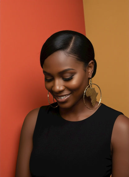 Oversized African Map Earrings – Handcrafted Bold Brass Statement Jewellery - Fatisha Boutique #