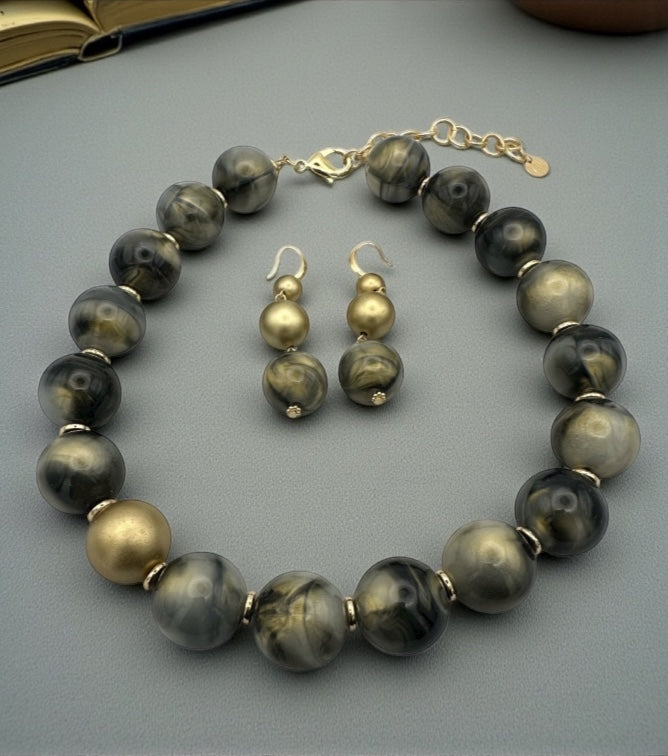 Bohemian Chunky Resin Beaded Statement Necklace & Earrings Set – Bold Fashion Jewellery for Women - Fatisha Boutique #