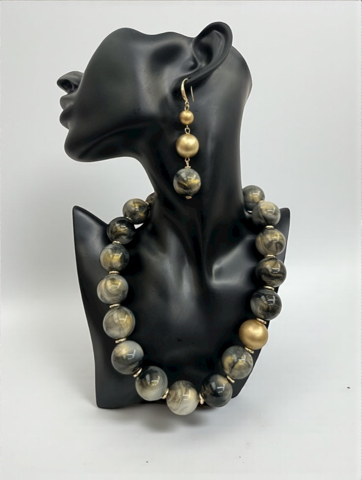 Bohemian Chunky Resin Beaded Statement Necklace & Earrings Set – Bold Fashion Jewellery for Women - Fatisha Boutique #