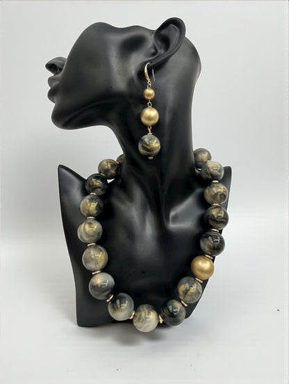 Bohemian Chunky Resin Beaded Statement Necklace & Earrings Set – Bold Fashion Jewellery for Women - Fatisha Boutique #