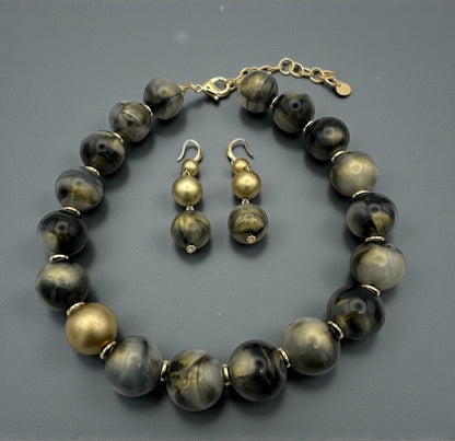 Bohemian Chunky Resin Beaded Statement Necklace & Earrings Set – Bold Fashion Jewellery for Women - Fatisha Boutique #