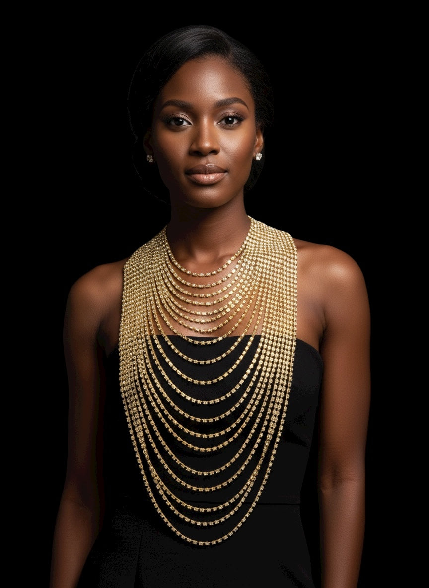 Elegant Multi-Layer Rhinestone Statement Necklace – Luxury Crystal Bib Collar in Gold & Silver - Fatisha Boutique #