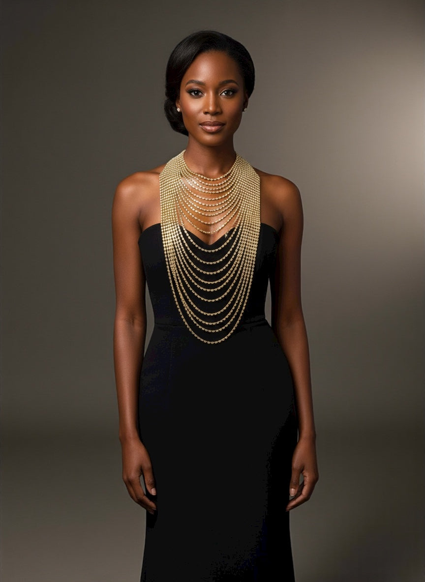 Elegant Multi-Layer Rhinestone Statement Necklace – Luxury Crystal Bib Collar in Gold & Silver - Fatisha Boutique #