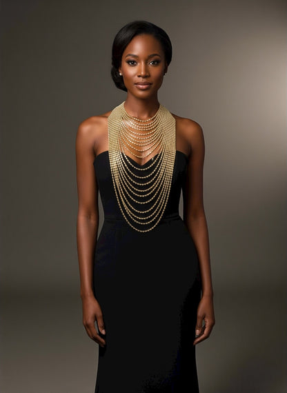 Elegant Multi-Layer Rhinestone Statement Necklace – Luxury Crystal Bib Collar in Gold & Silver - Fatisha Boutique #