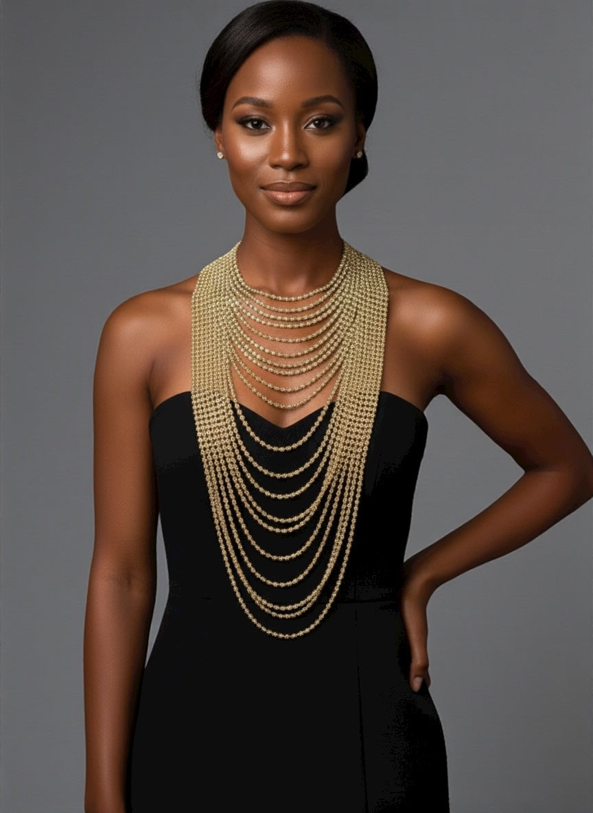 Elegant Multi-Layer Rhinestone Statement Necklace – Luxury Crystal Bib Collar in Gold & Silver - Fatisha Boutique #