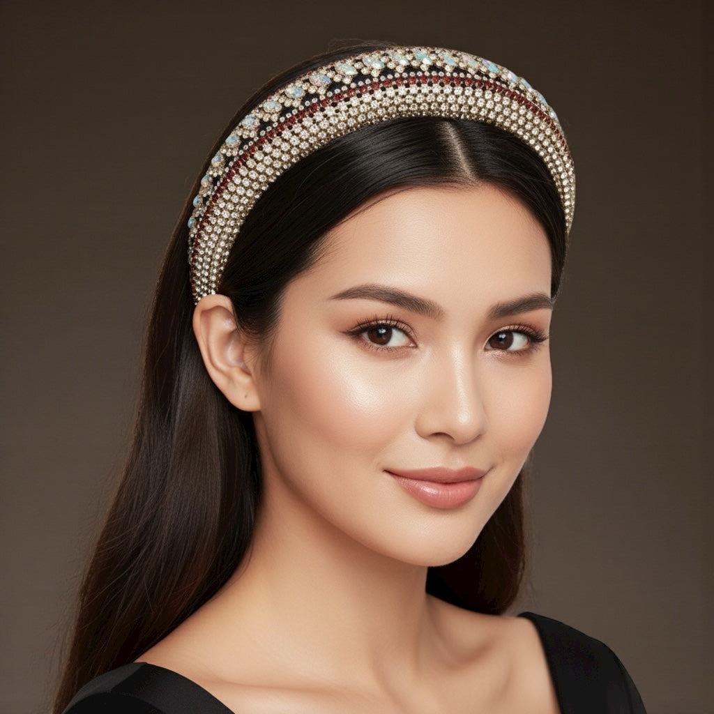 Bohemian Multicoloured Diamante Rhinestone Baroque Padded Headband – Luxury Crystal Hair Jewellery - Fatisha Boutique # Fatisha Boutique