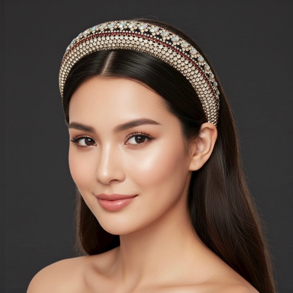 Bohemian Multicoloured Diamante Rhinestone Baroque Padded Headband – Luxury Crystal Hair Jewellery - Fatisha Boutique # Fatisha Boutique