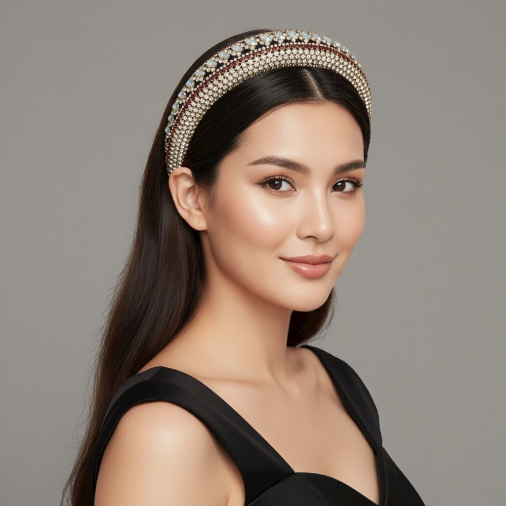 Bohemian Multicoloured Diamante Rhinestone Baroque Padded Headband – Luxury Crystal Hair Jewellery - Fatisha Boutique # Fatisha Boutique