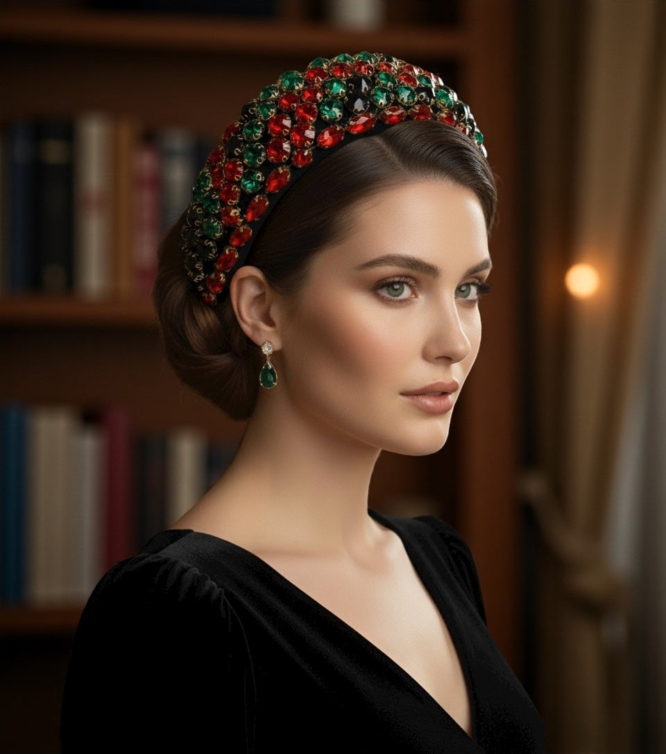 Bohemian Multicolour Rhinestone Baroque Padded Headband – Luxury Crystal Hair Jewellery - Fatisha Boutique #