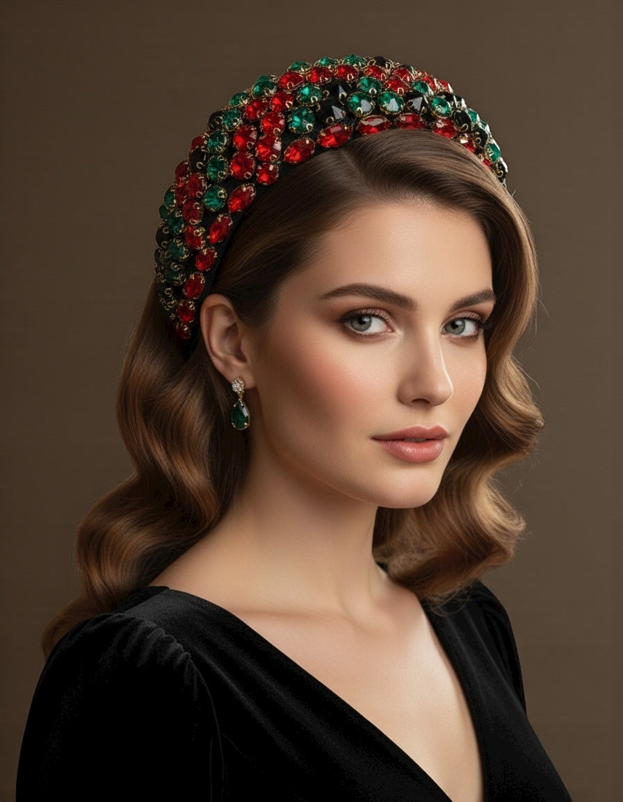 Bohemian Multicolour Rhinestone Baroque Padded Headband – Luxury Crystal Hair Jewellery - Fatisha Boutique #