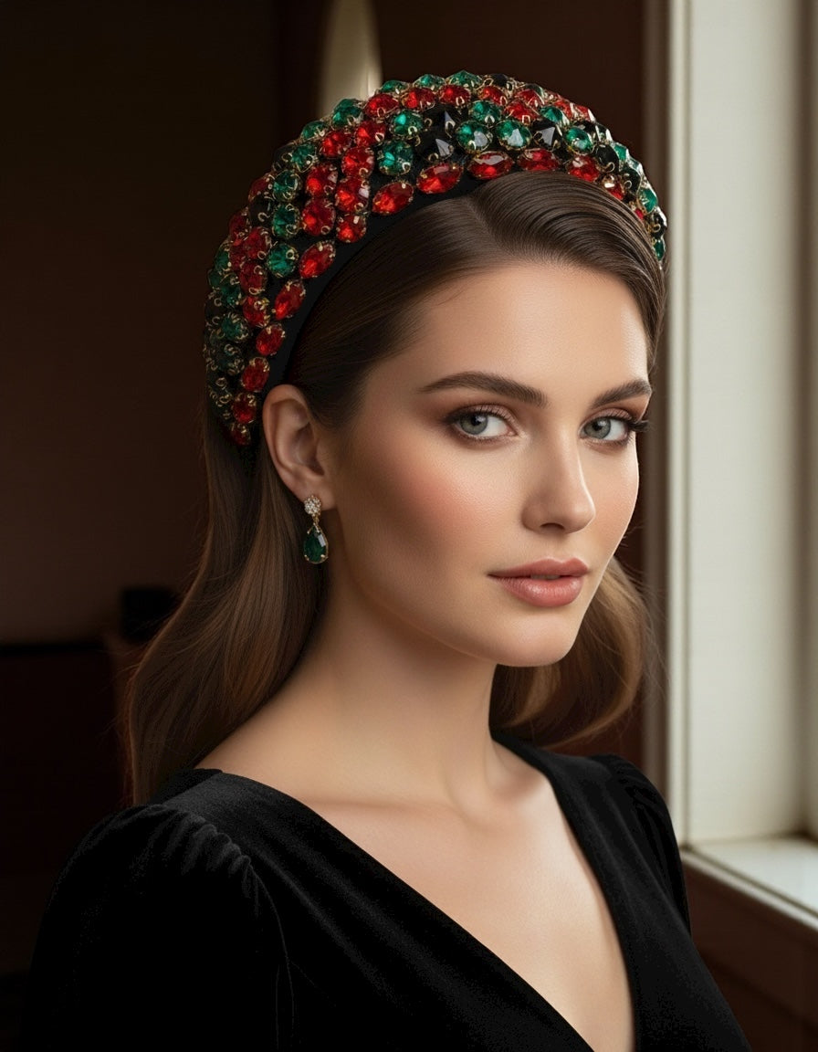 Bohemian Multicolour Rhinestone Baroque Padded Headband – Luxury Crystal Hair Jewellery - Fatisha Boutique #